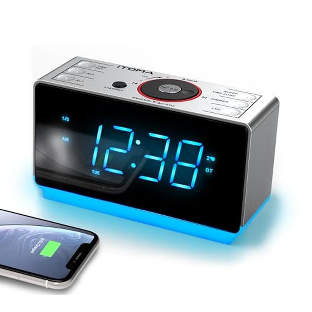 Alarm Radio: iTOMA Alarm Clock Radio with Bluetooth Speaker – Front View