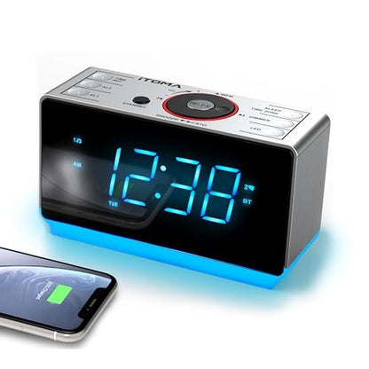 Alarm Radio: iTOMA Alarm Clock Radio with Bluetooth Speaker – Front View