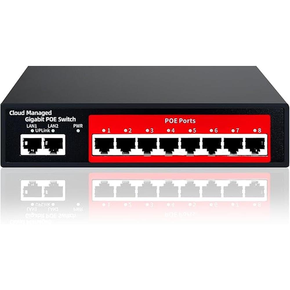 STEAMEMO 10-Port Gigabit Managed PoE Switch – Front View