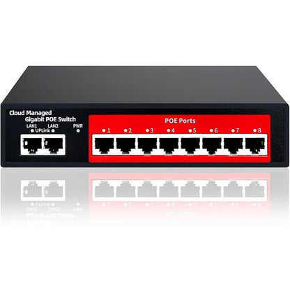 STEAMEMO 10-Port Gigabit Managed PoE Switch – Front View