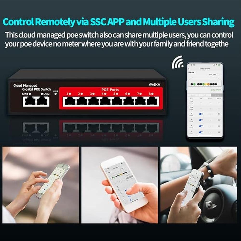 STEAMEMO 10-Port Gigabit Managed PoE Switch – Close-up Detail