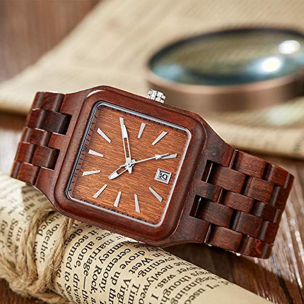 Watches Dentily: Dentily Wood Watch Men's Rectangle Dial – Side View