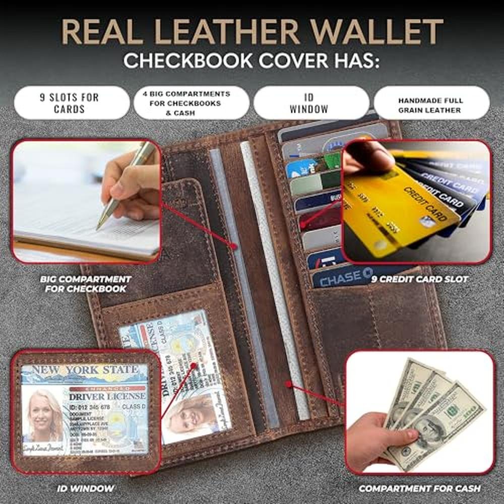 F&L CLASSIC Men's RFID Vintage Look Genuine Leather Long – Close-up Detail