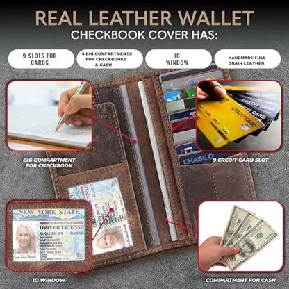 F&L CLASSIC Men's RFID Vintage Look Genuine Leather Long – Close-up Detail