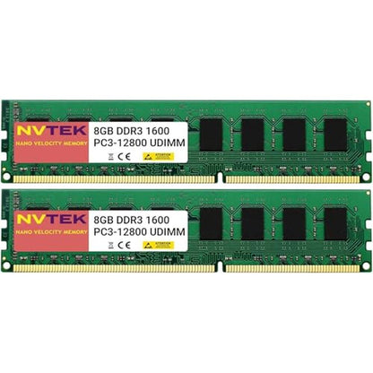 NVTEK 16GB: 2X8GB DDR3 1600MHZ PC3-12800 UDIMM 2Rx8 1.35V – Front View