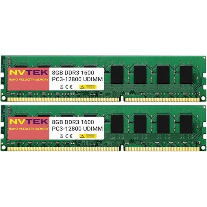 NVTEK 16GB: 2X8GB DDR3 1600MHZ PC3-12800 UDIMM 2Rx8 1.35V – Front View