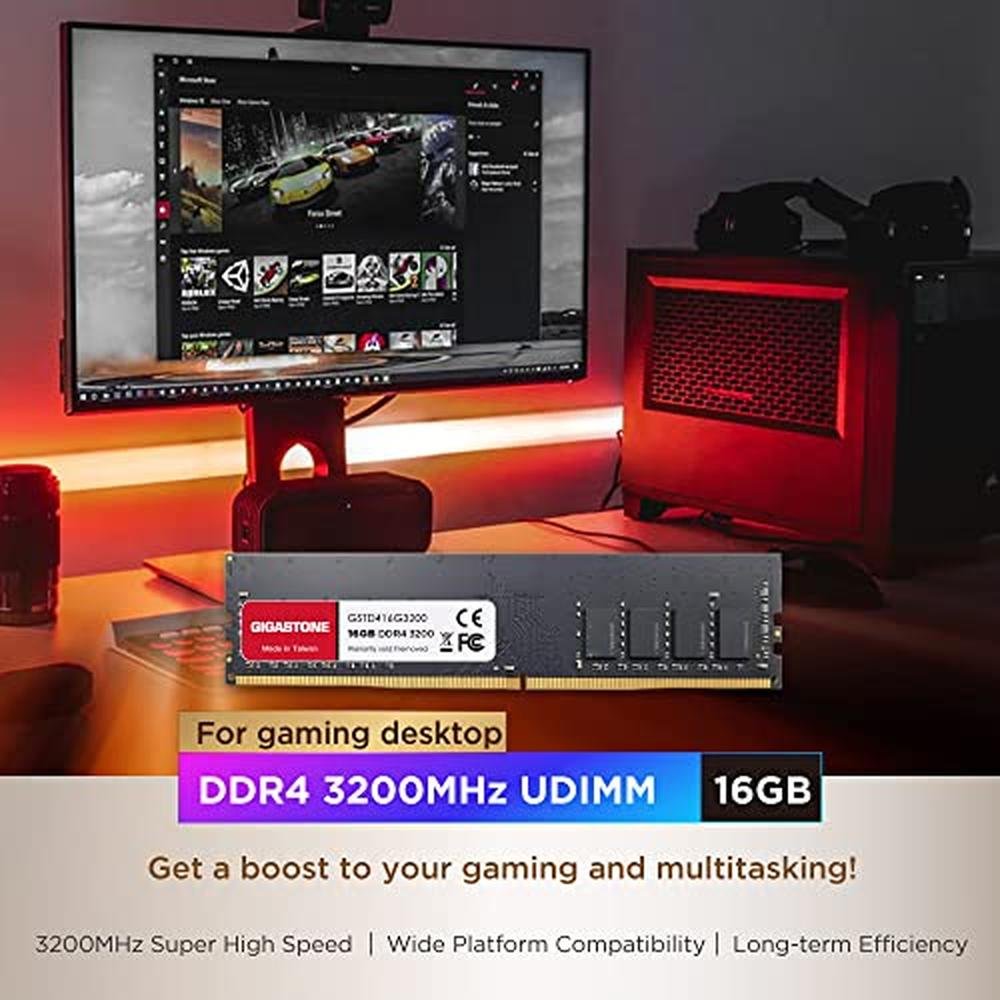 DDR4 PC4 RAM: GIGASTONE 16GB DDR4 3200MHz – Close-up Detail