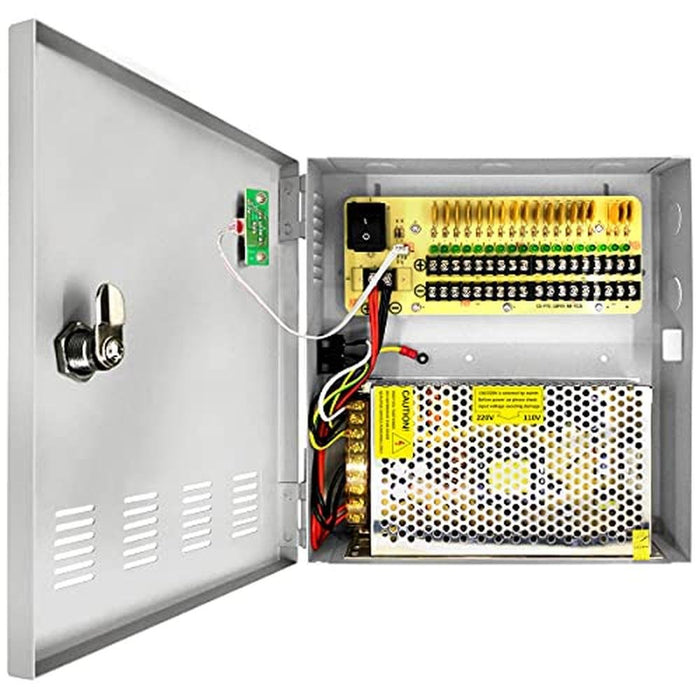 Channel 10A: 18 Channel 12V DC Output CCTV Power Supply Box – Front View