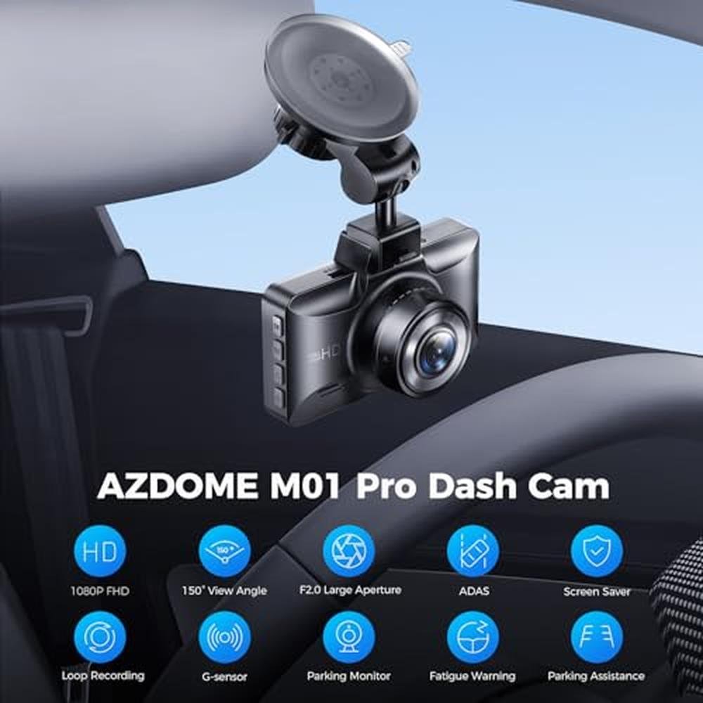 AZDOME M01 Dual Dash Cam: Front and Rear 1080p & 720p – Side View