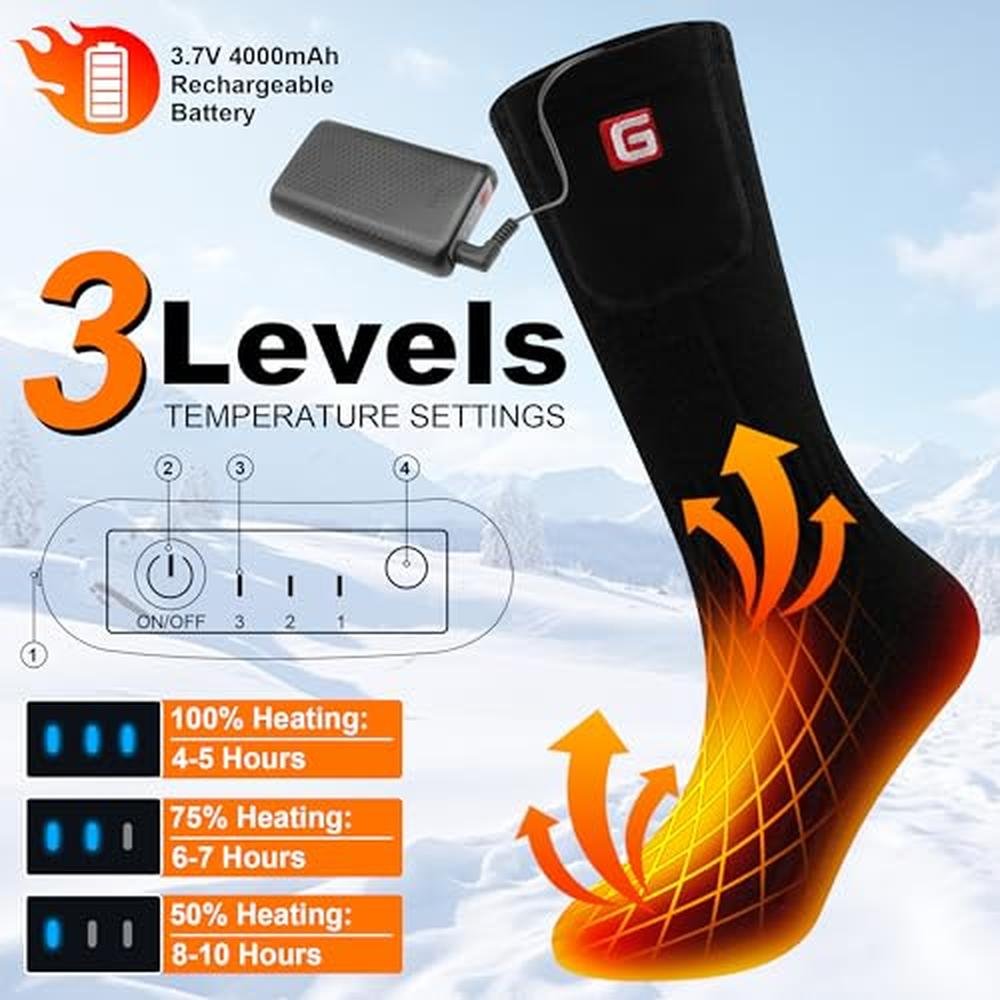 Heated Men's Socks: Electric Rechargeable Battery Heated – Side View