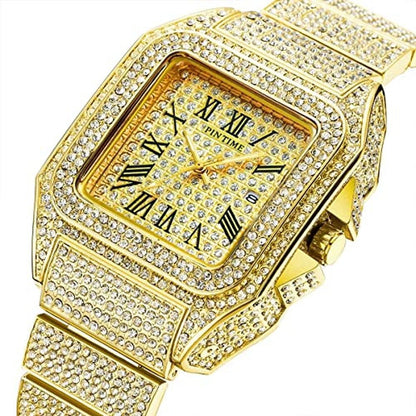 Watch Fashion: Hip Hop Mens Crystal Watch Rectangle Case – Side View