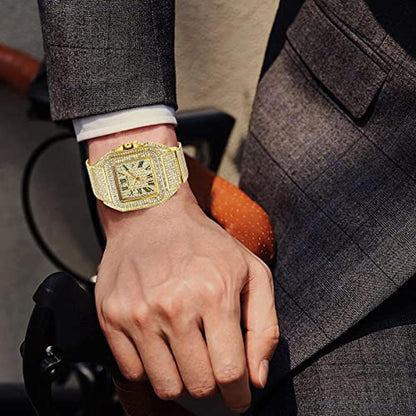 Watch Fashion: Hip Hop Mens Crystal Watch Rectangle Case – In Use