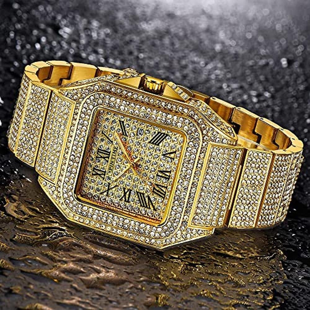 Watch Fashion: Hip Hop Mens Crystal Watch Rectangle Case – Packaging