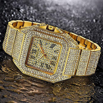 Watch Fashion: Hip Hop Mens Crystal Watch Rectangle Case – Packaging