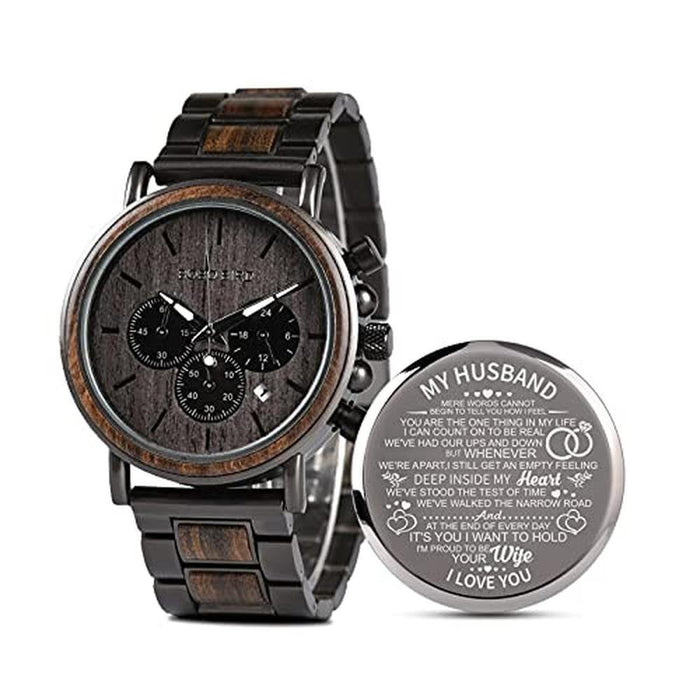 Watch Husband: 2win Engraved Wooden Watch for Men – Front View