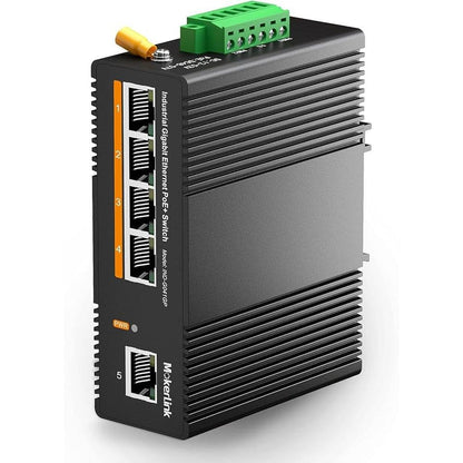 MokerLink 5 Port PoE Gigabit Industrial DIN-Rail Ethernet – Front View