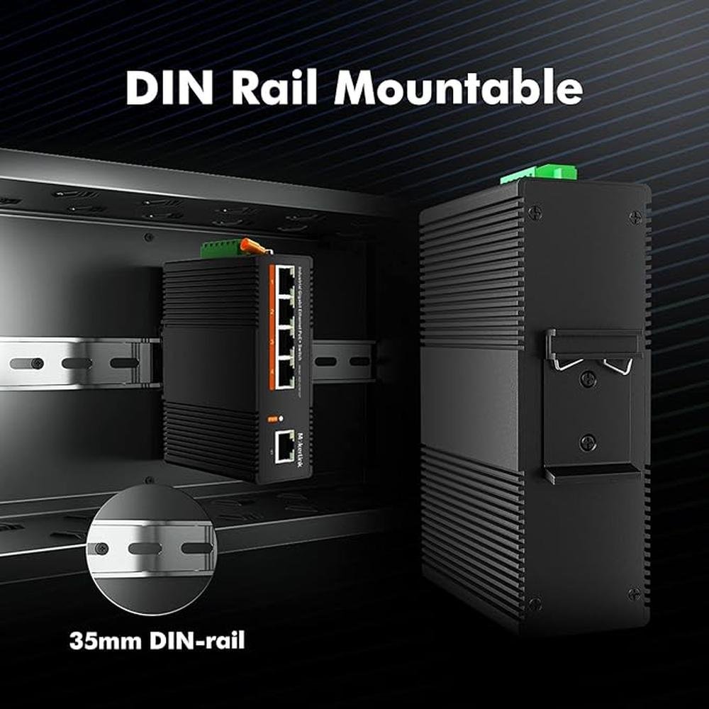 MokerLink 5 Port PoE Gigabit Industrial DIN-Rail Ethernet – Side View