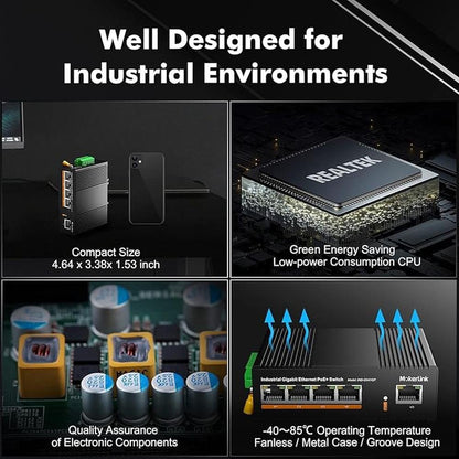 MokerLink 5 Port PoE Gigabit Industrial DIN-Rail Ethernet – Packaging