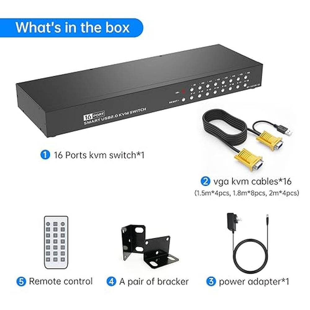 KVM Rack: Yinker 16-Port KVM Switch with VGA and IR Remote – In Use