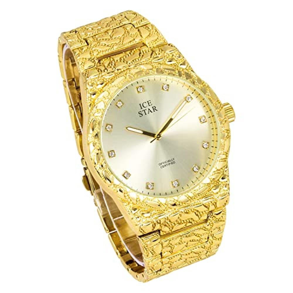Techno Pave: Men's 45mm Nugget Design Watch & Bracelet Set – Side View