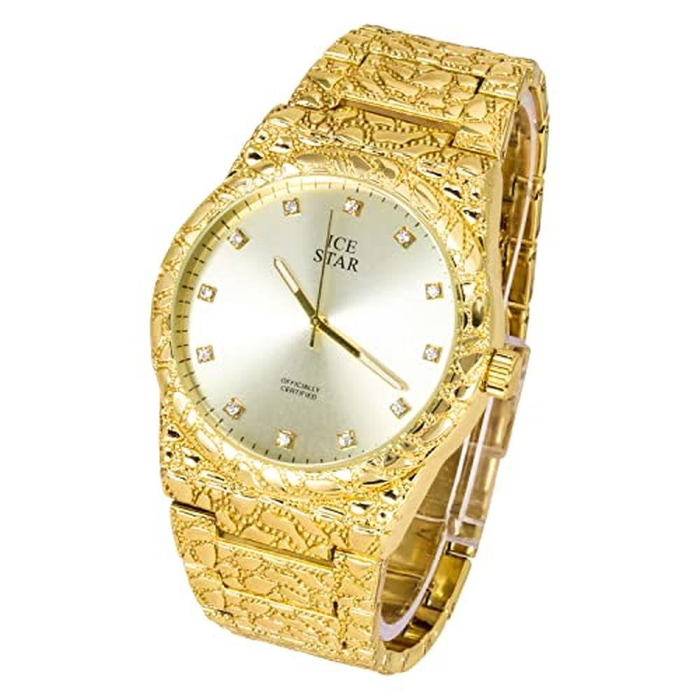 Techno Pave: Men's 45mm Nugget Design Watch & Bracelet Set – Close-up Detail