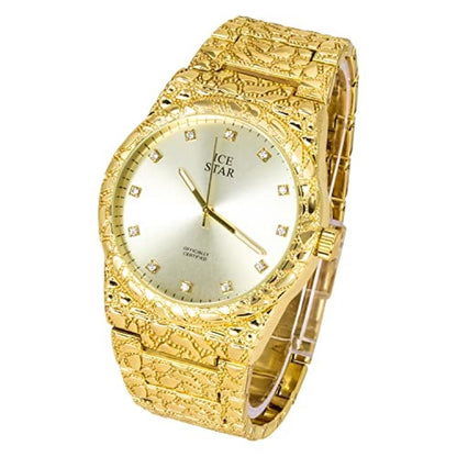Techno Pave: Men's 45mm Nugget Design Watch & Bracelet Set – Close-up Detail