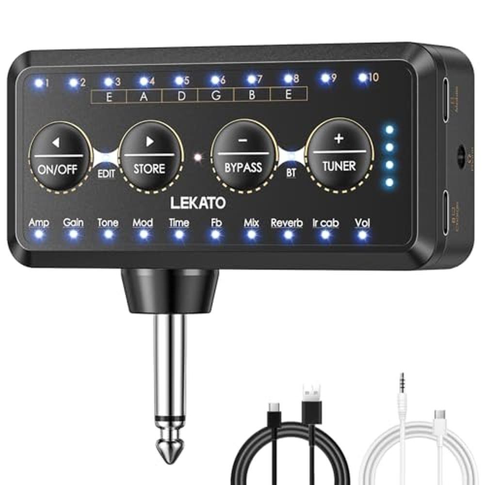Headphone Guitar: LEKATO Micro Guitar Headphone Amp Bass – Front View