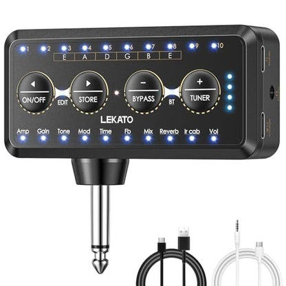 Headphone Guitar: LEKATO Micro Guitar Headphone Amp Bass – Front View