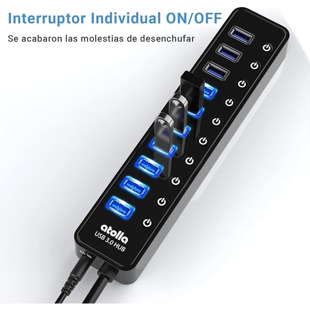 Powered USB 3.0 Hub: atolla 10 Ports USB Data Hub Splitter – In Use