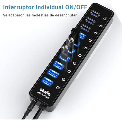 Powered USB 3.0 Hub: atolla 10 Ports USB Data Hub Splitter – In Use