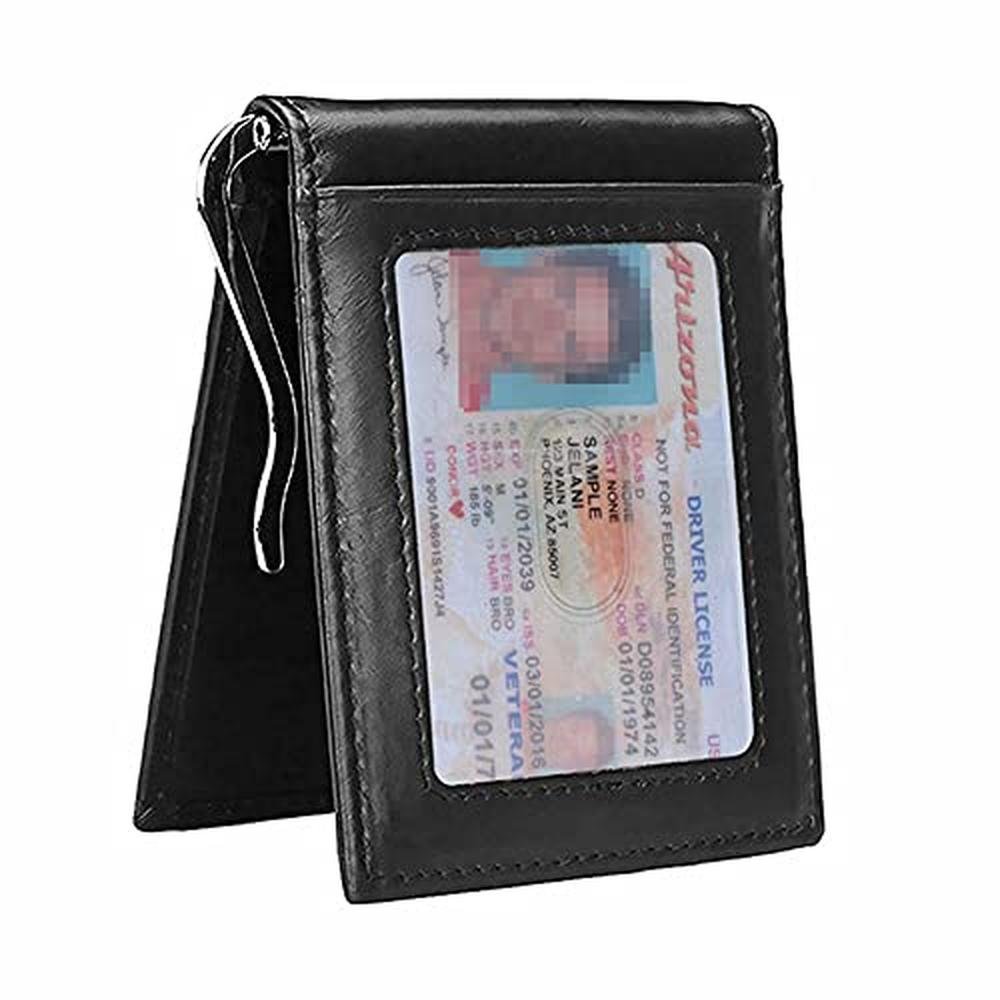 Rswsp RFID Men's Leather Slim Bifold Money Clip Wallet – Front View