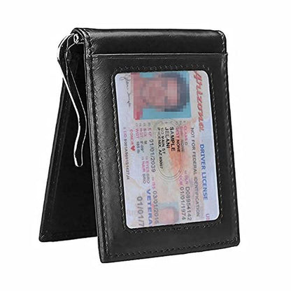 Rswsp RFID Men's Leather Slim Bifold Money Clip Wallet – Front View
