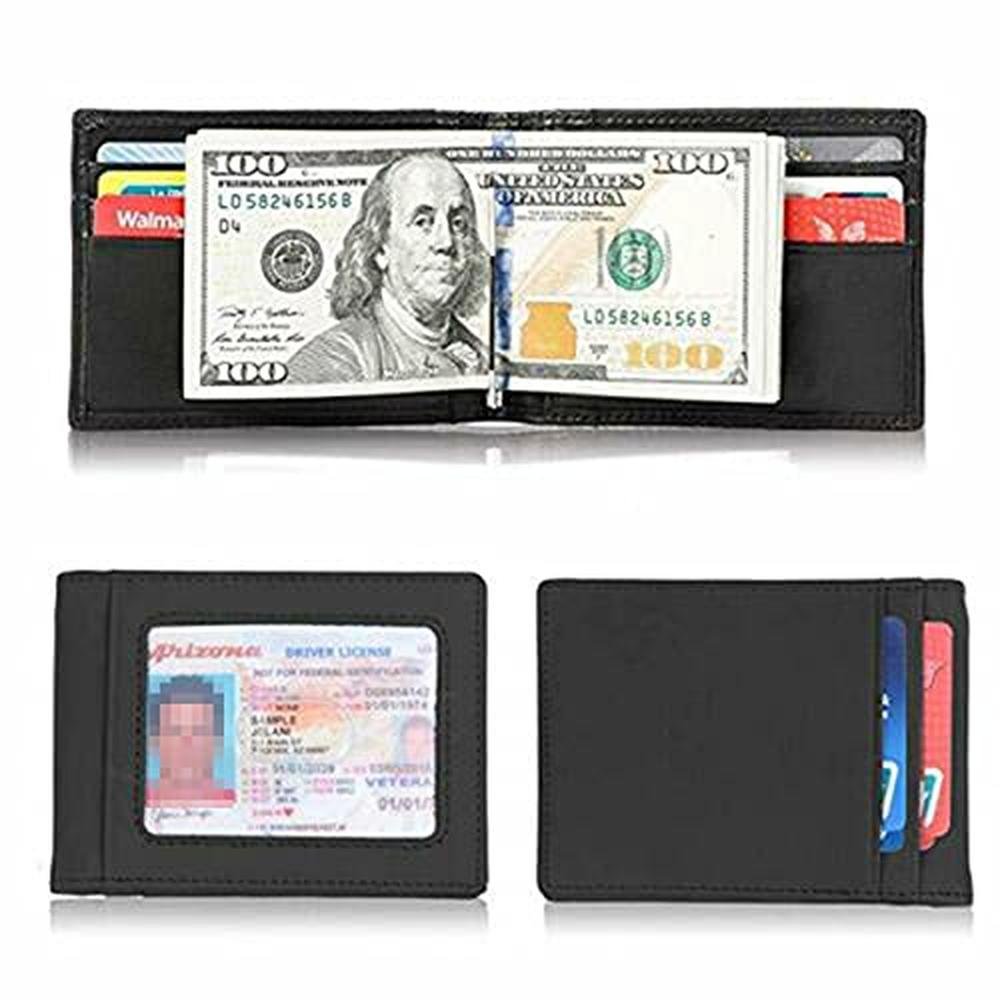 Rswsp RFID Men's Leather Slim Bifold Money Clip Wallet – Side View