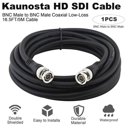 SDI Cable: Kaunosta HD SDI Cable 16.5ft 75 Ohm BNC Male to – Side View