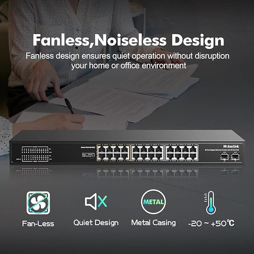 MokerLink 26 Port Gigabit PoE Switch – Side View