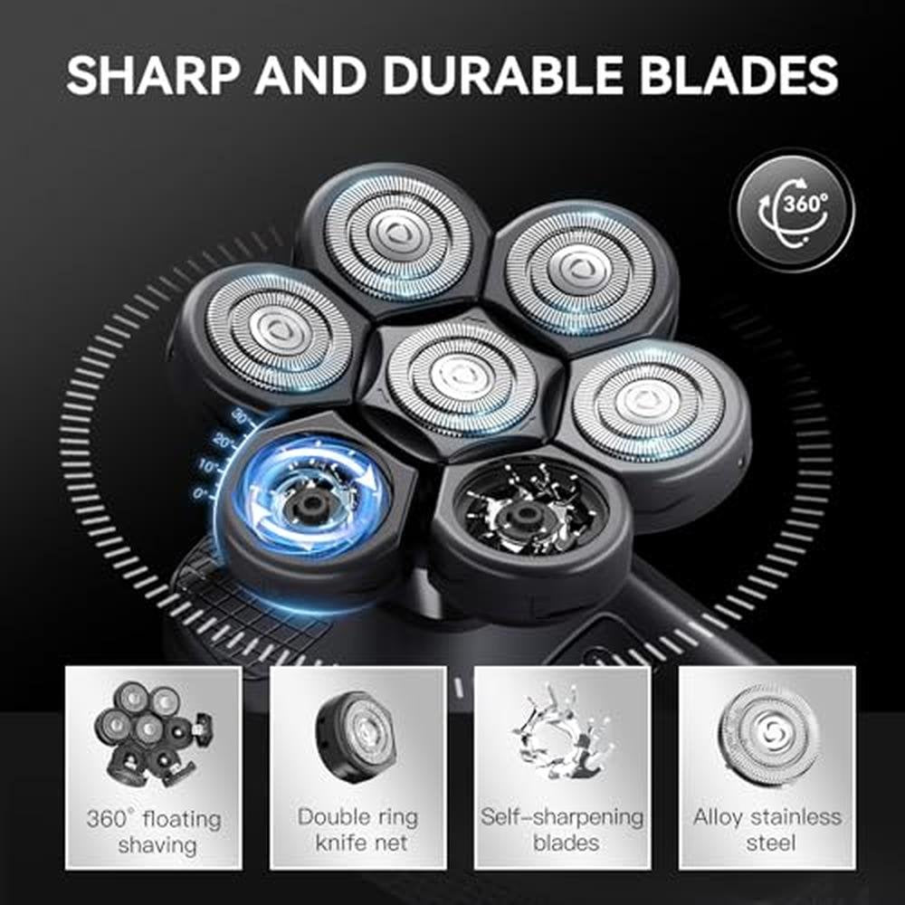 Electric Head Shaver: Kensen 7D 5-in-1 Head Hair Shaver – Close-up Detail