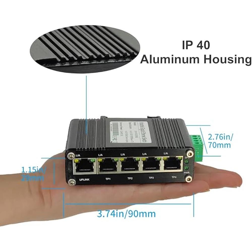 Mini Industrial 5-Port Gigabit Ethernet Switch – Close-up Detail