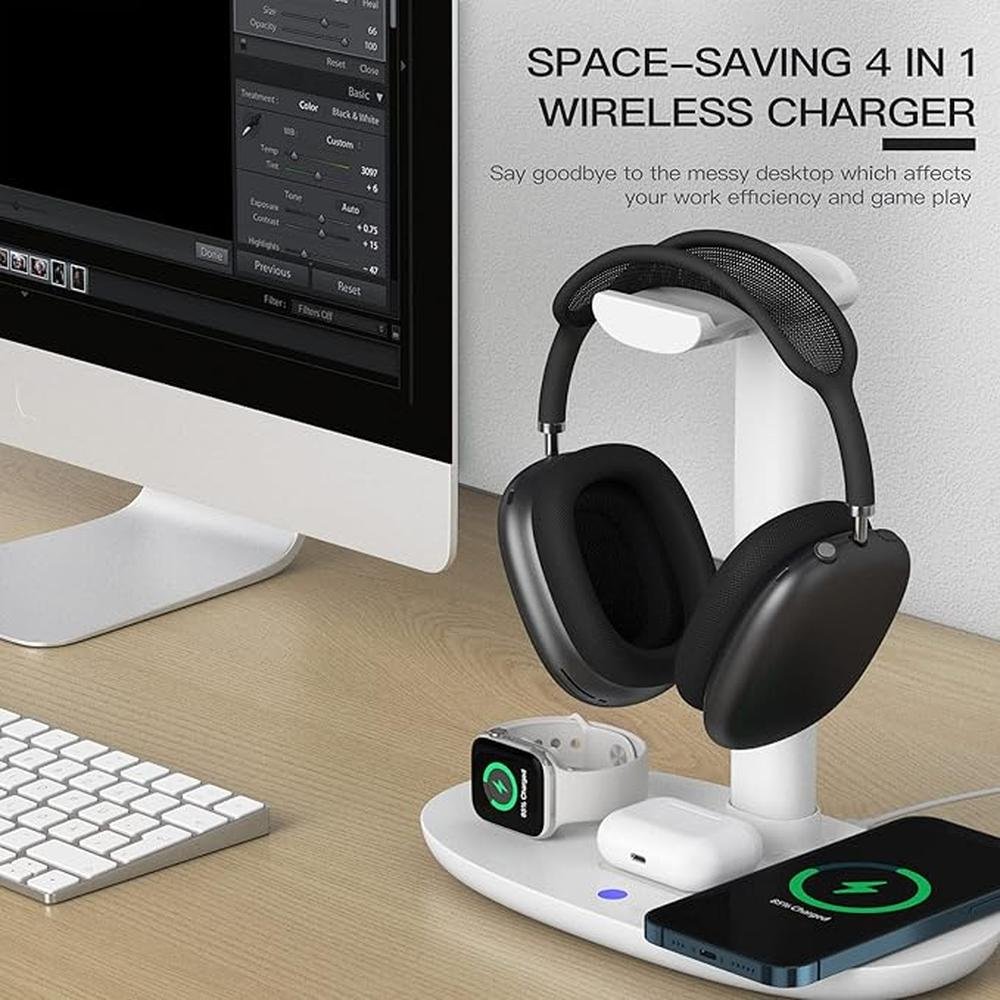Headphone Stand: Suguder 4-in-1 Charging Station with 15W – In Use