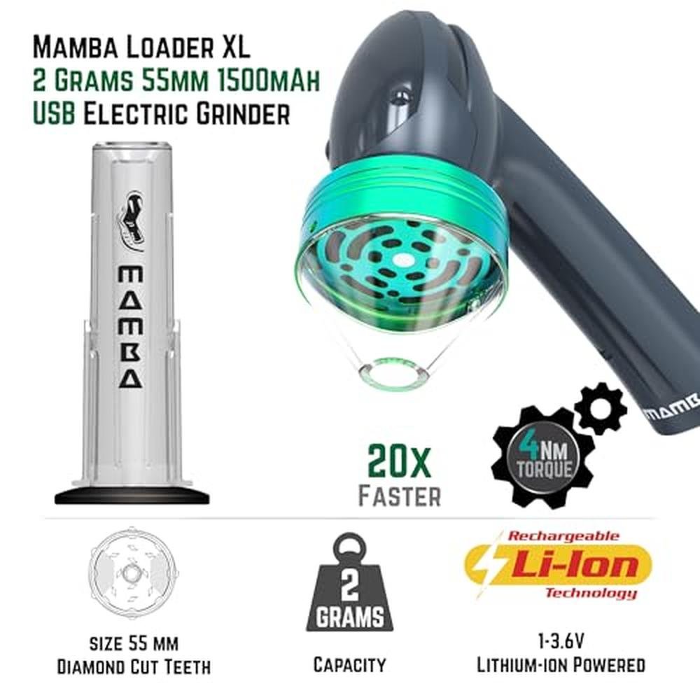 Mamba Loader XL 2g Gray: Electric Herb Grinder – Side View