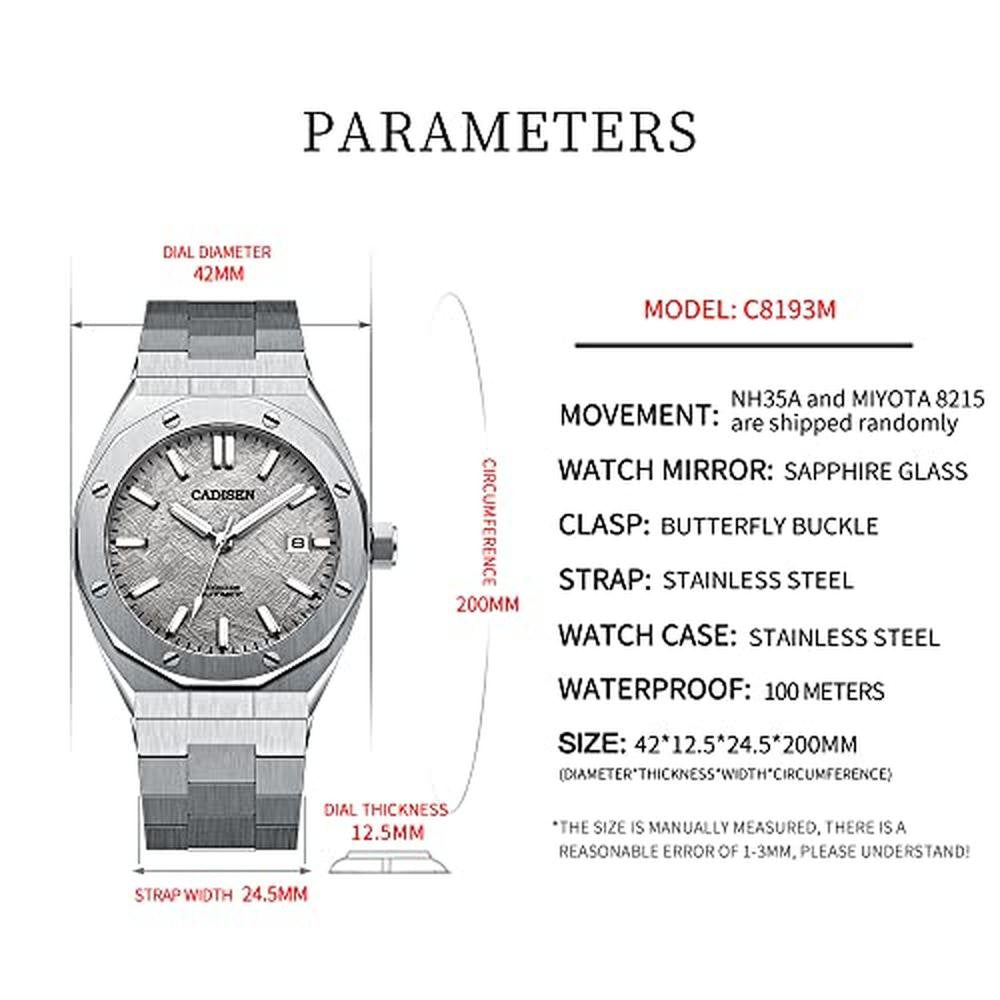 CADISEN Men Watches Mechanical Automatic Watch 100M – Side View