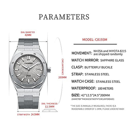 CADISEN Men Watches Mechanical Automatic Watch 100M – Side View