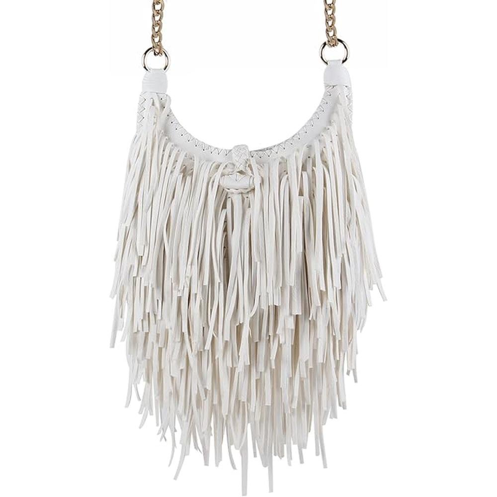 Women's Fringed Faux Suede Leather Cross Body Bag Chain – Close-up Detail