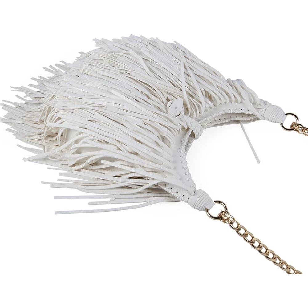 Women's Fringed Faux Suede Leather Cross Body Bag Chain – In Use