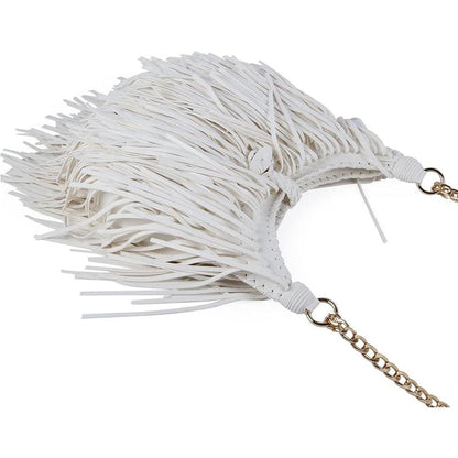 Women's Fringed Faux Suede Leather Cross Body Bag Chain – In Use