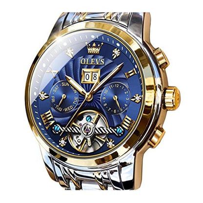 Olevs Men's Luxury Automatic Watch Skeleton 5 Hands – Front View