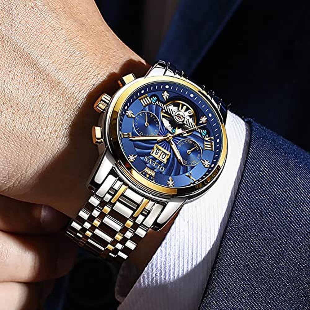 Olevs Men's Luxury Automatic Watch Skeleton 5 Hands – Close-up Detail