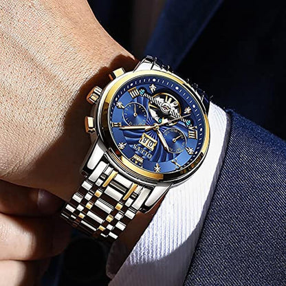 Olevs Men's Luxury Automatic Watch Skeleton 5 Hands – Close-up Detail