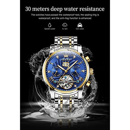 Olevs Men's Luxury Automatic Watch Skeleton 5 Hands – In Use