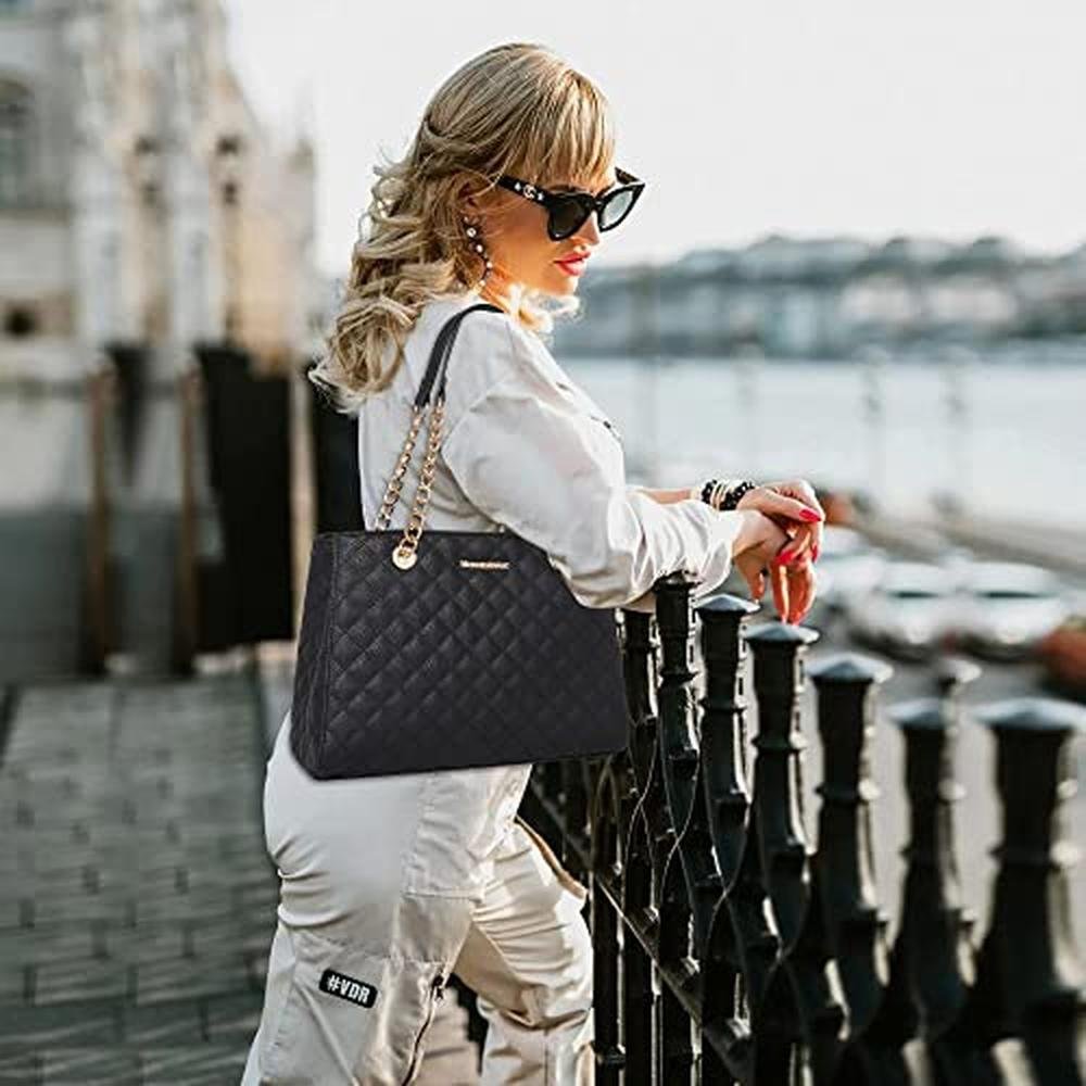 Montana West Tote Bag: Quilted Chain Handbag for Women – Close-up Detail