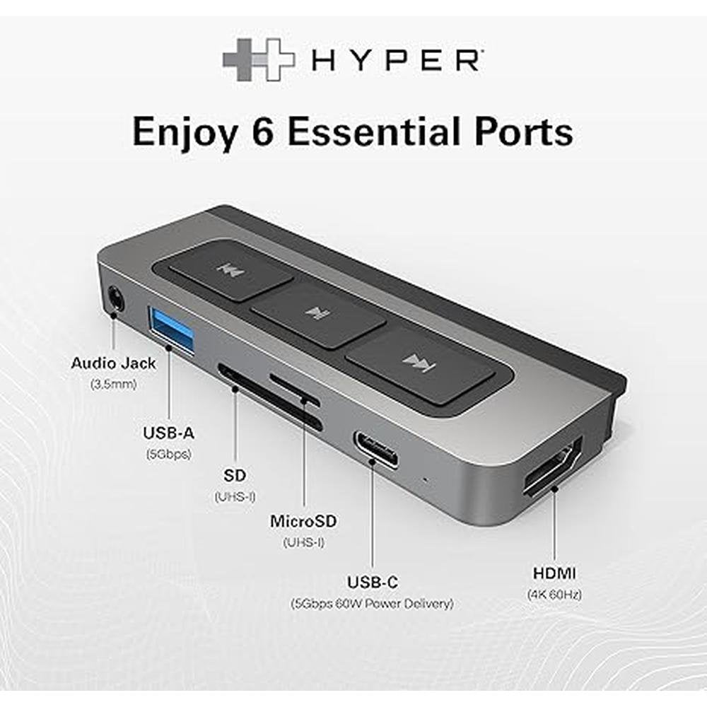 HyperDrive 6-in-1 USB C Hub: Premium Media Controls and – Close-up Detail